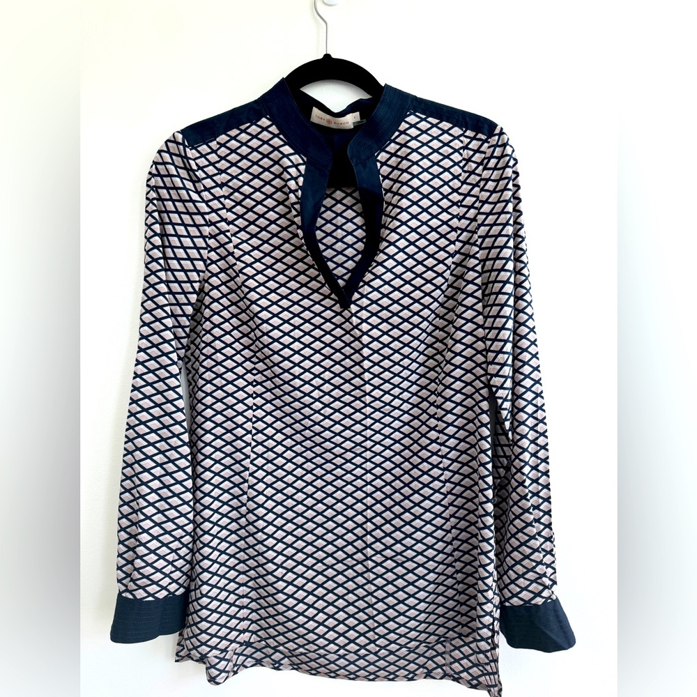 Tory Burch Velda Tunic Top Silk Stretch Size 6